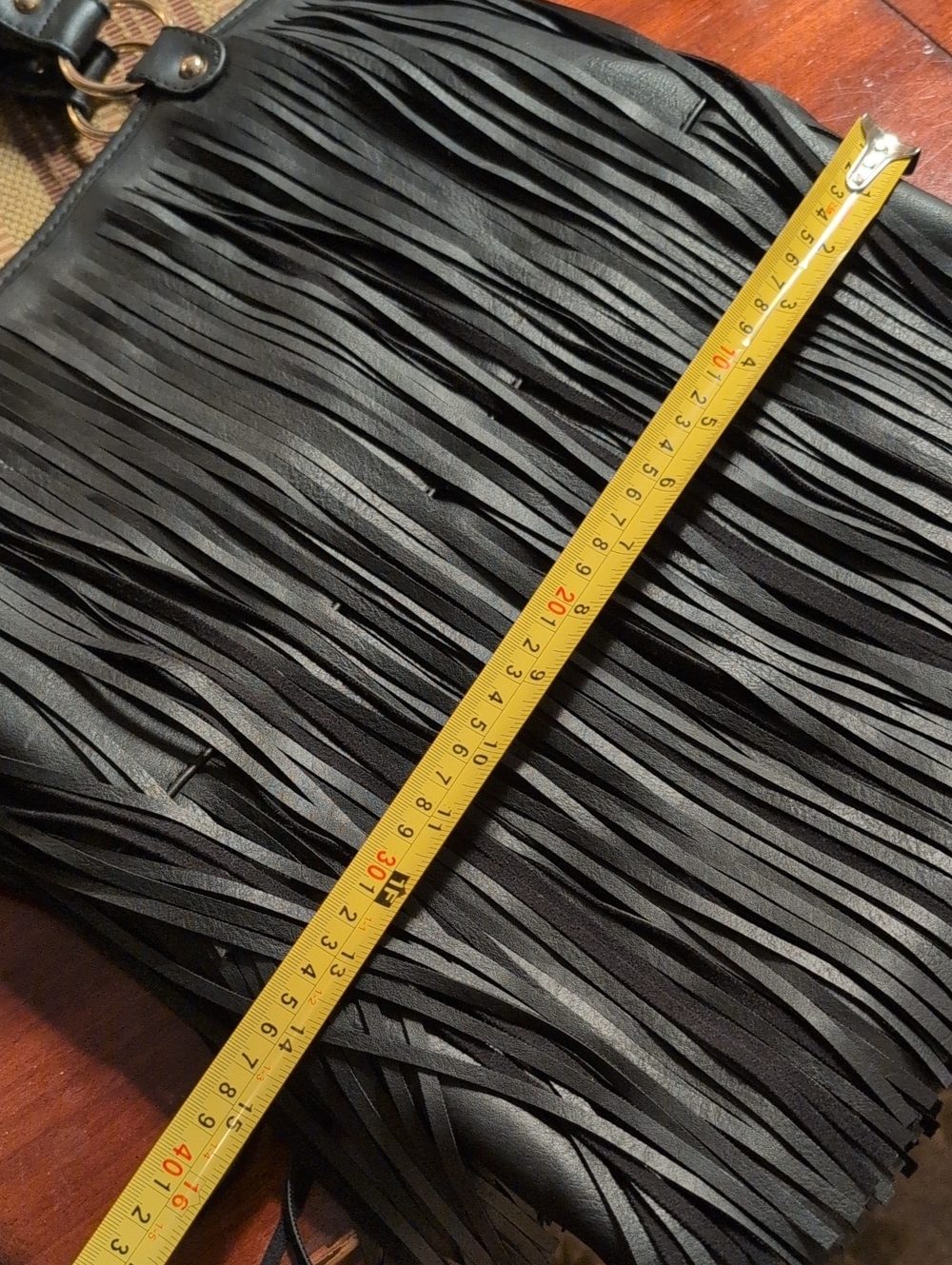 Fashion Forward Black Fringe Tote Bag Vegan Unbranded 15" Wide 16.5 Long - Picture 10 of 10